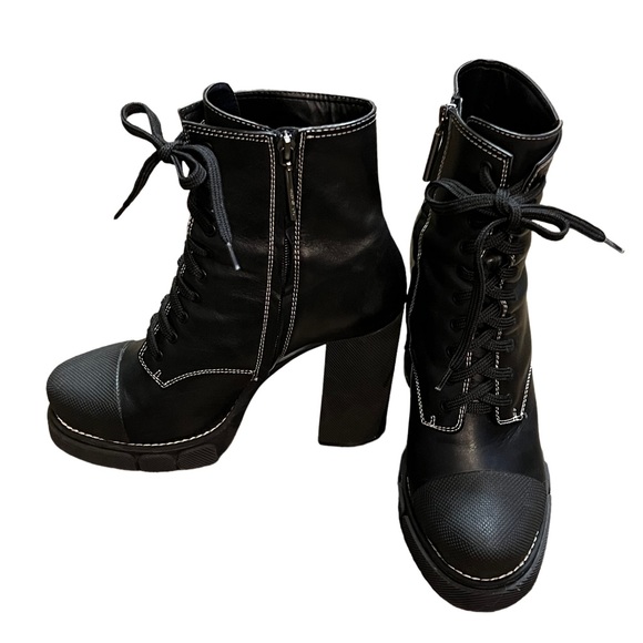 ZARA BLACK GENUINE LEATHER PLATFORM COMBAT BOOTS SIZE 41 - Picture 2 of 7